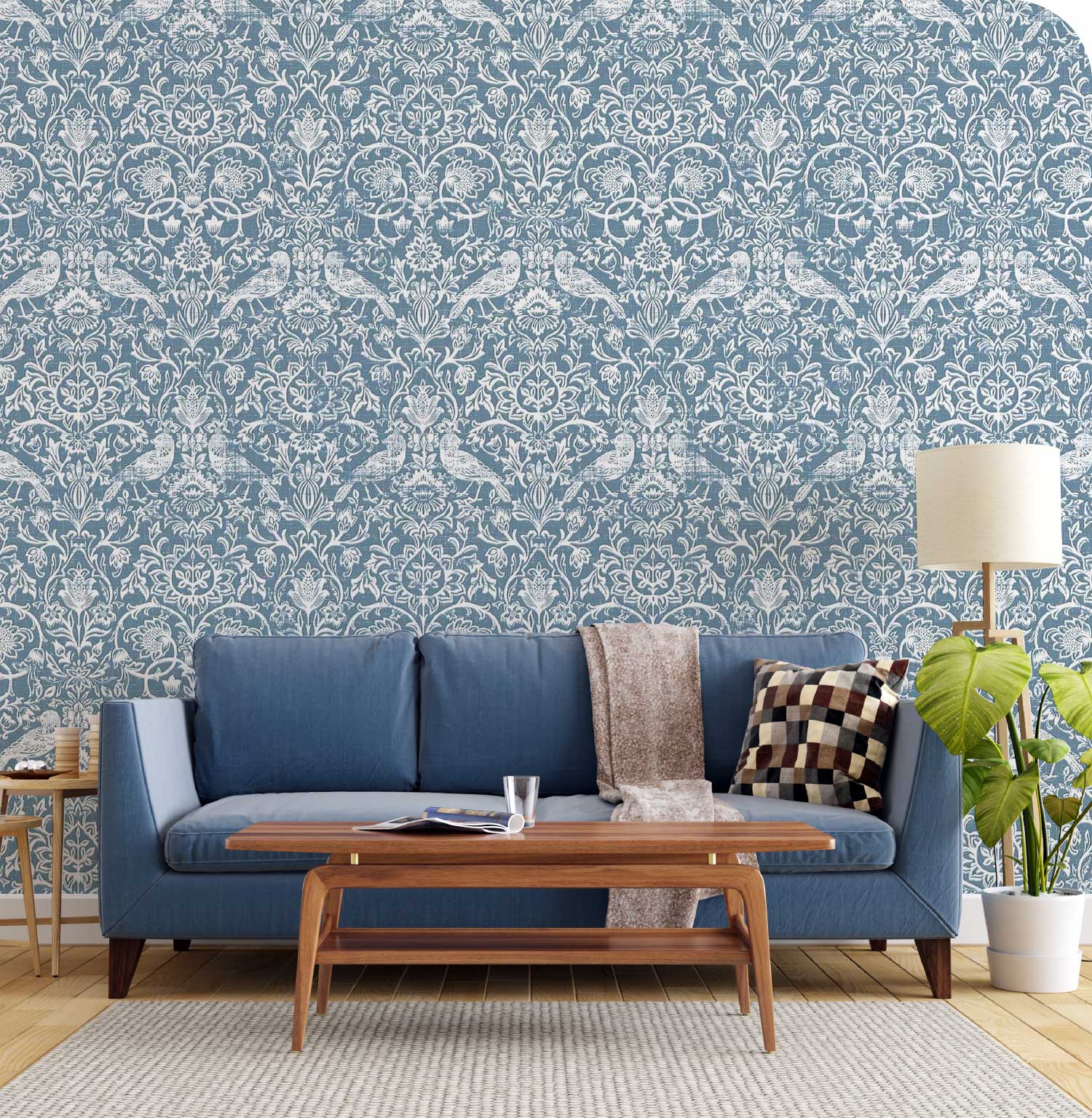Damask Wallpaper for Luxurious Living Room